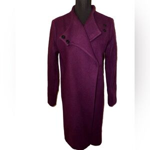 Kate Spade Saturday Coat Sz M Purple Burgundy Wool Blend Asymmetrical Cocoon